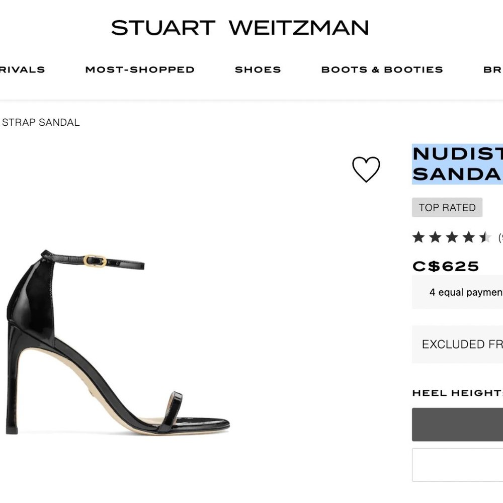Stuart Weitzman Nudist Song Black Size 8